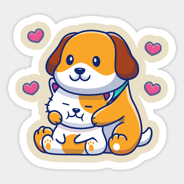 Cute Dog And Cat Cartoon Friendship Sticker TeePublic